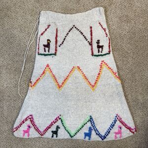 Handmade Alpaca Wool A-Line Knit Skirt w/ Pockets Colorful Alpaca Boho Folkcore